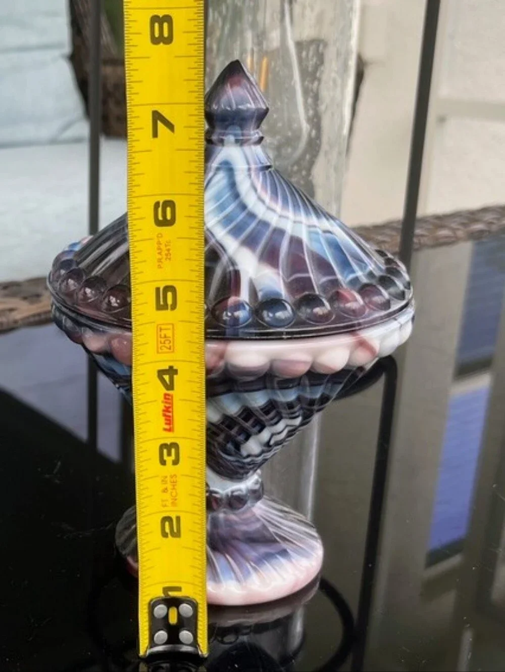 Westmoreland Swirl & Ball Purple & White Slag Glass Covered Candy Dish EUC